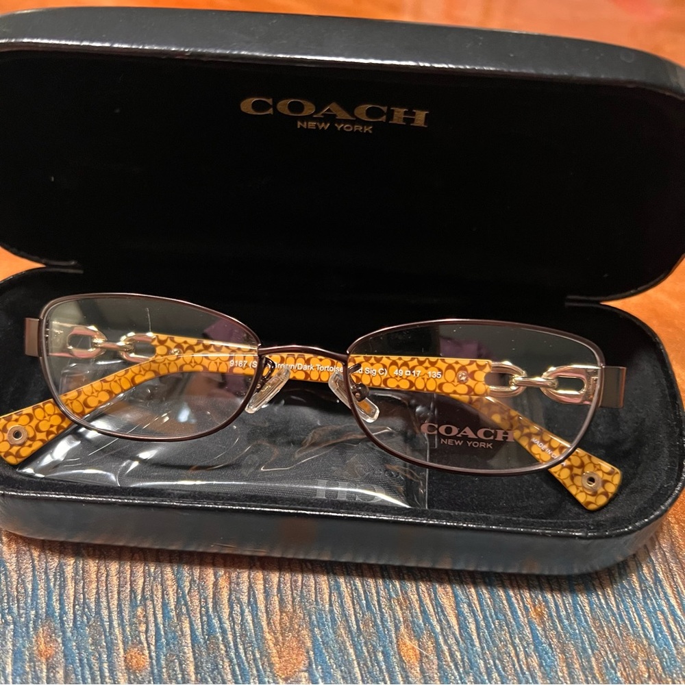 Coach Glasses Frames Satin Brown Dark Tortoise Gold Logo With Case New - Picture 11 of 13